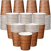 Maxcheck 100 Pcs 9 oz Wood Disposable Cups Brown Western Paper Coffee Cups Rustic Western Themed Party Supplies for Vintage Woodland Farmhouse Birthday Camping Baby Shower Party