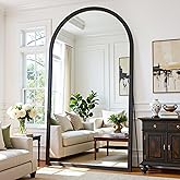 Full Length Mirror 82"×44" Floor Mirror Standing Tall Mirror, Arched Stand up Large Wall Mirrors, Freestanding Full Body Mirrors for Bedroom Living Room Wood Antique Style Black