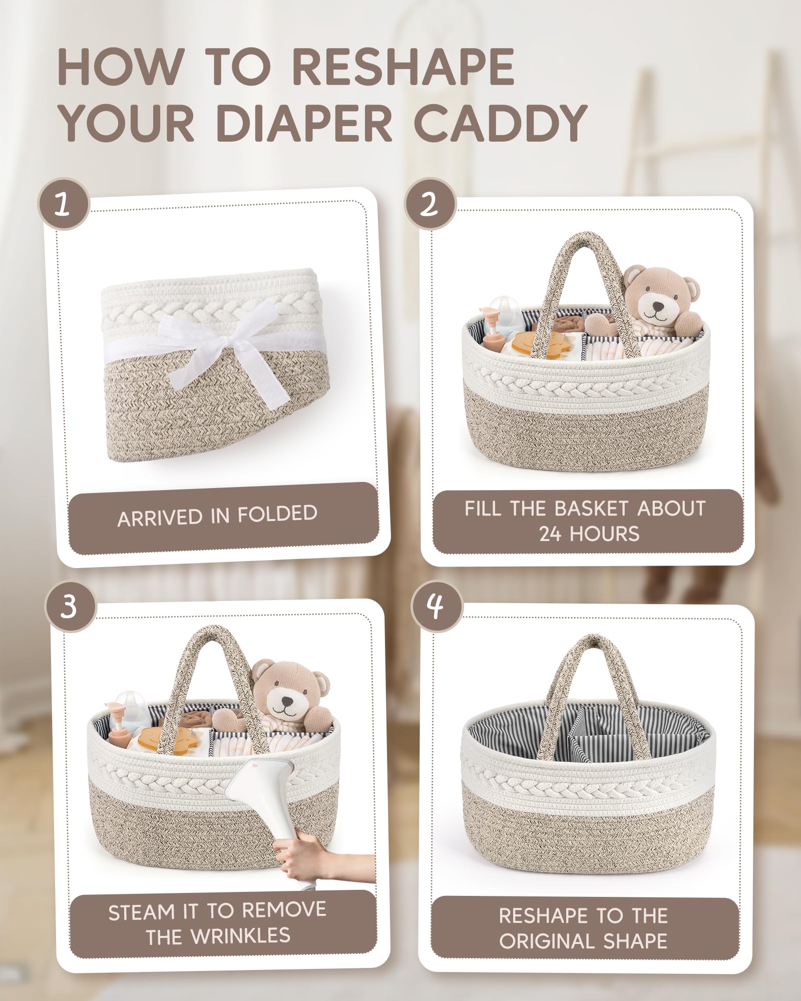 Maliton Diaper Caddy Organizer for Baby, Cotton Rope Baby Gift Basket, Portable Diaper Organizer for changing table, Diaper Nursery Storage Organizer, Baby Shower Gifts for Newborn,baby essentials