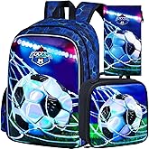 AGSDON 3PCS Football Backpacks for Boys, 16" Kids Bookbag Water Resistant for Boy, Lightweight Backpack with Lunch Box Pencil Case
