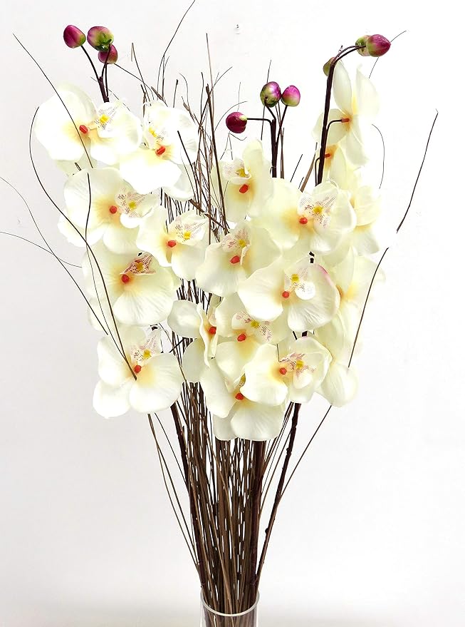 PEACH Artificial Flower Stems Orchid 75 cm Ready For A Vase set of 3