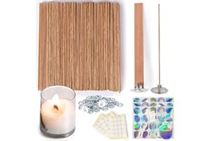 Ziosxin 60set Cherry Wood Candle Wick,Thicken Wood Wicks for Candles-Long Lasting Flame-Easily Burn,Candle Cores with 60pcs Stand and 60pcs Glue Dot,60pcs Warning Label for Candle Making