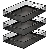 Tandefio 3 Pcs Desk Drawer Organizer Bulk Metal Mesh Trays A4 Large Desktop Storage Box Portable Wire File Basket with Handle for Office Supplies Craft Magazine Paper 12.87" x 9" x 2.4"(Black)