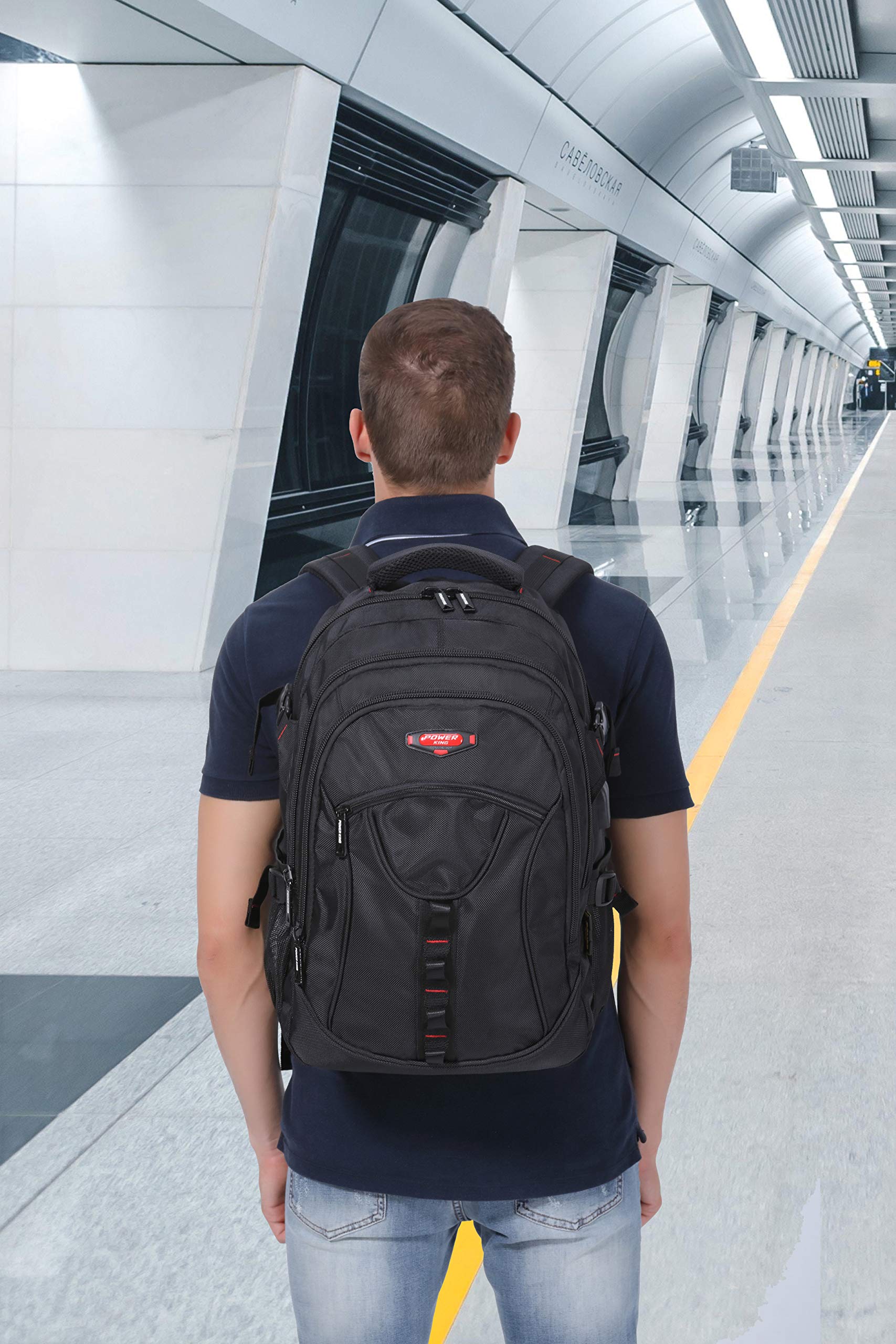 POWER KING Travel Laptop Backpack, Business Backpack School Bag with USB Charging Port and Earphone Port Daypack for Men Women Fits 14 Inch Laptop, Notebook, Computer for Work, College