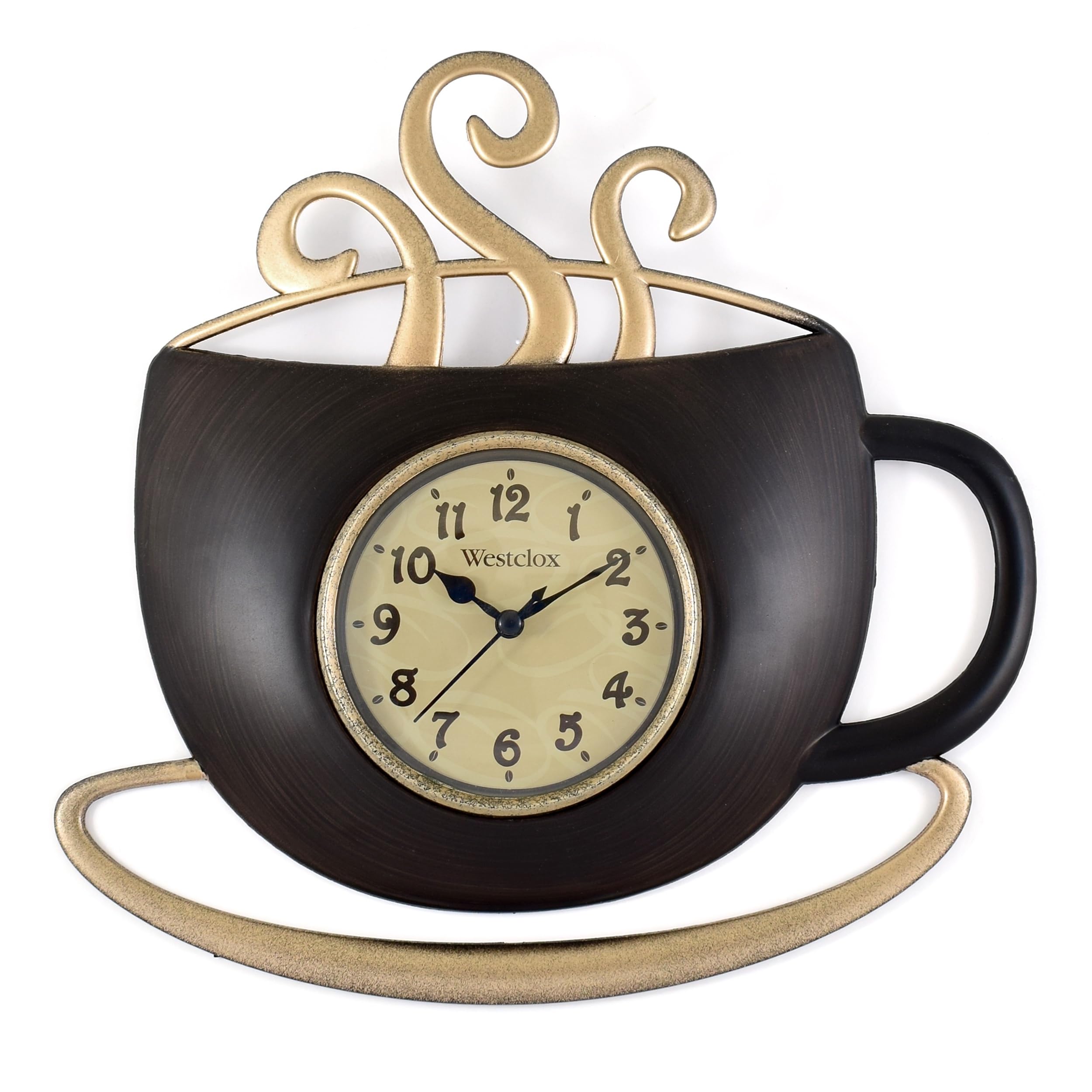 Photo 1 of Westclox 10-Inch Cappuccino Wall Clock - Stylish Coffee Cup Design with Quartz Movement, Large Modern Kitchen Clock, Easy to Read, Home and Office Decor, Battery Operated, Black/Gold