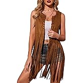 HOTOUCH Women Fringe Vest 70s Hippie Faux Suede Sleeveless Tassels Cardigan Cowgirl Western Tops