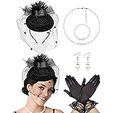 5Pcs Fascinator and Gloves Set for Women Tea Party Veil Mesh Funeral Cocktail First Communion