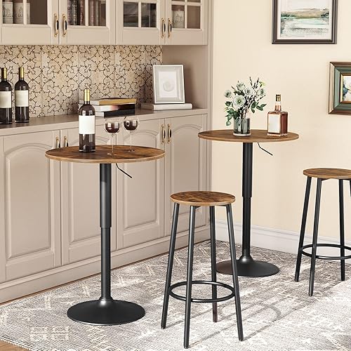 HOOBRO Bar Table, Height-Adjustable Round Pub Table Inches