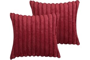 COTEY 18x18 Throw Pillow Covers Set of 2, Decorative Faux Fur Covers for Bed, Couch Soft Fluffy Pillow Cover with Velvet Back for Living Room, Neutral Home Décor Accent for Sofa - Wine Red