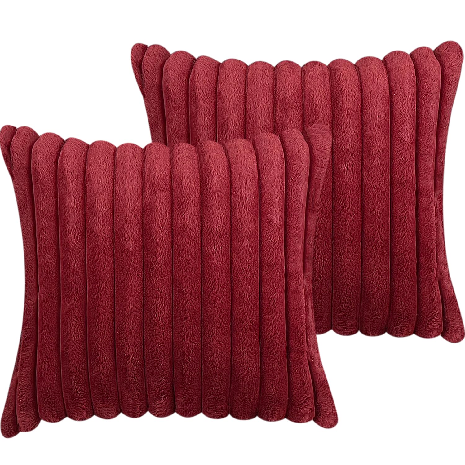 Photo 1 of 18x18 Throw Pillow Covers Set of 2, Decorative Faux Fur Covers for Bed, Couch Soft Fluffy Pillow Cover with Velvet Back for Living Room, Neutral Home Décor Accent for Sofa - Wine Red