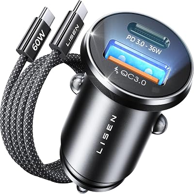 Chargeur Voiture USB C 54W+60W C-C Câble,Chargeur Allume Cigare USB C