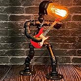 NOMGEG Steampunk Industrial Vintage Electric Bass Guitar Table Lamp with Miniature Guitar, Cool Guitar Art Decor, Unique Gifts for Men Music Lovers & Players, Includes LED Edison Bulb (Red Guitarist)