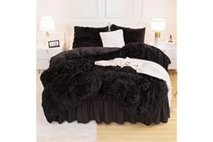 Andency King Size Comforter Set Black, Fluffy Winter Faux Fur Warm Soft Plush Bedding Comforter Set (1 Velvet Comforter & 2 Pillowcases), Fuzzy Thick Heavy Puffy Comforters Bed Set