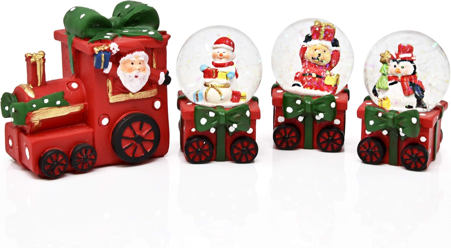 Snow Globes - Gift Boutique Christmas Train Snow Globe Decoration 4 Piece Glitter Dome Water Globes Santa Snowman Winter Tree Glass Ball Collectible Table Decor