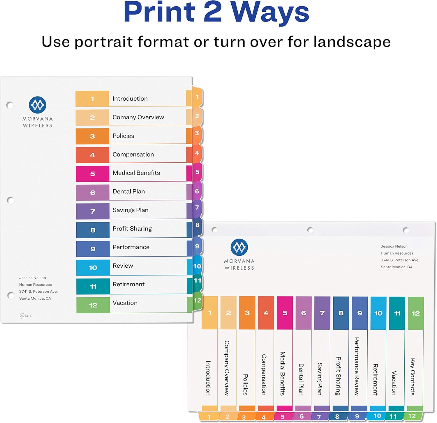 Avery Ready Index 12-Tab Binder Dividers, Customizable Table of Contents, Multicolor Tabs, 6 Sets (11196) : Binder Index Dividers : Office Products