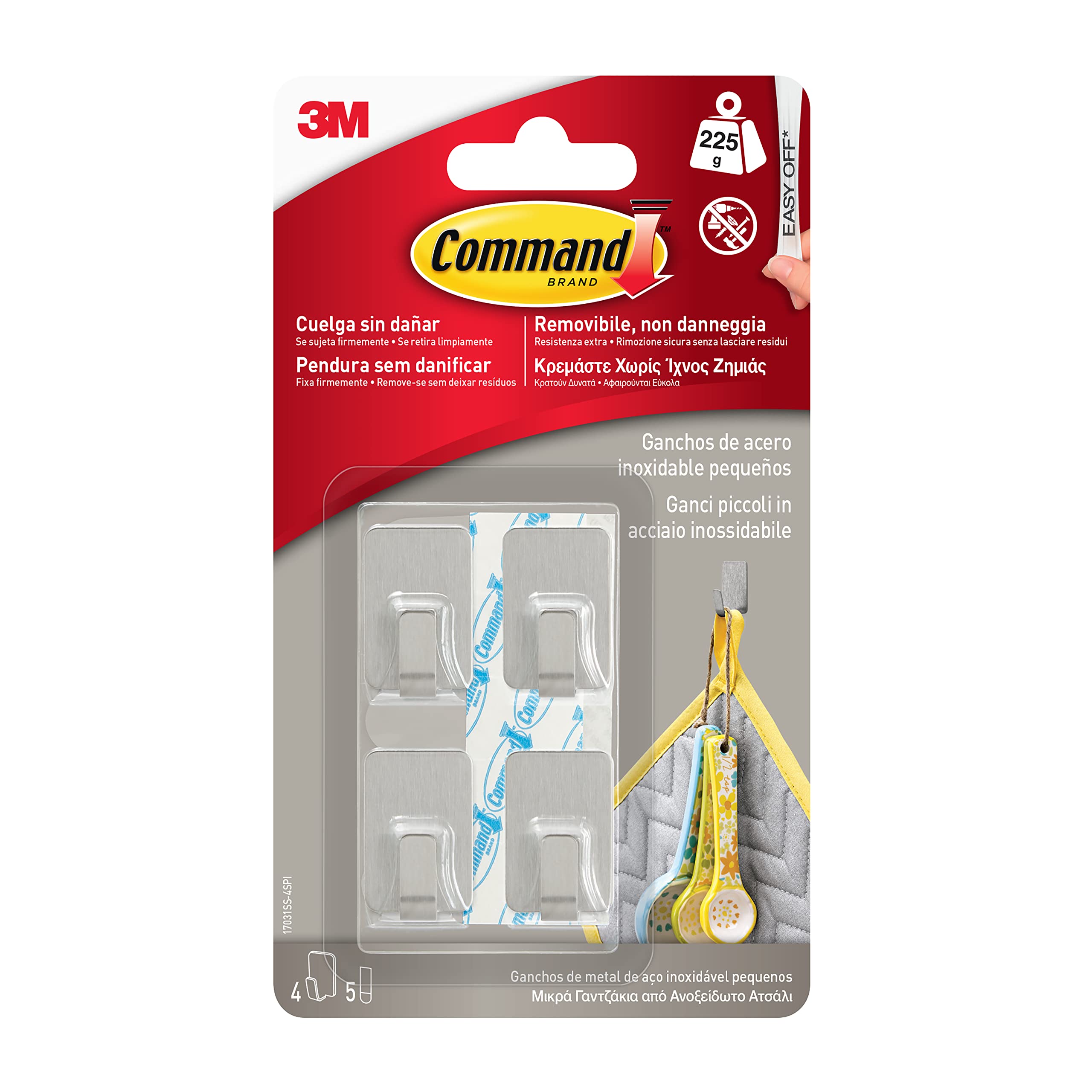 Command 17031SS - Metal Hook (Small, Stainless Steel), Colour Steel