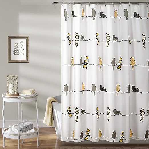Amazon Com Lush Decor Rowley Shower Curtain Floral Animal Bird Print Design For Bathroom X 72 Yellow And Gray 72 X 72 Yellow Gray Home Kitchen