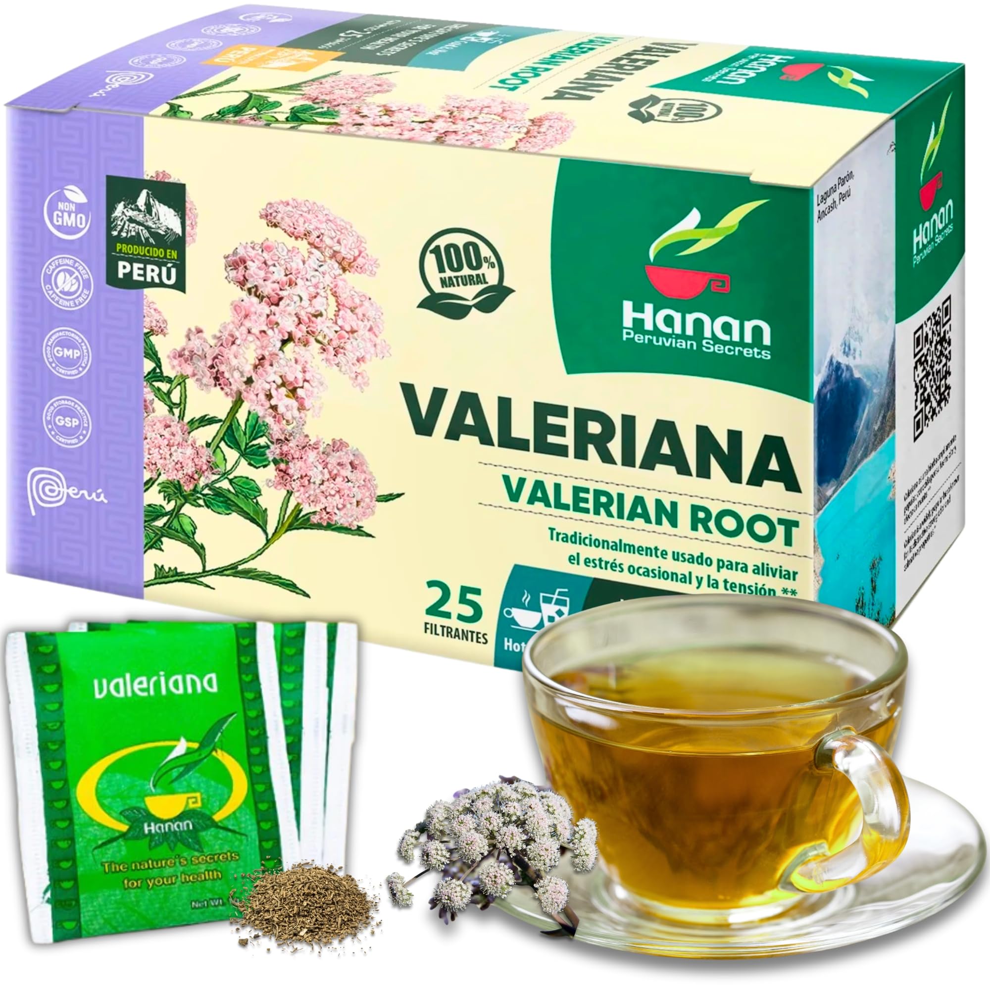 Valerian Root Tea (Valeriana) - 25 Tea Bags of Valerian Root – Herbal Tea from Peru – Nature’s Strongest Sleep Aid Supplement –1000mg Valeerian Valerain per Filtered Teabag, (Not Pills)