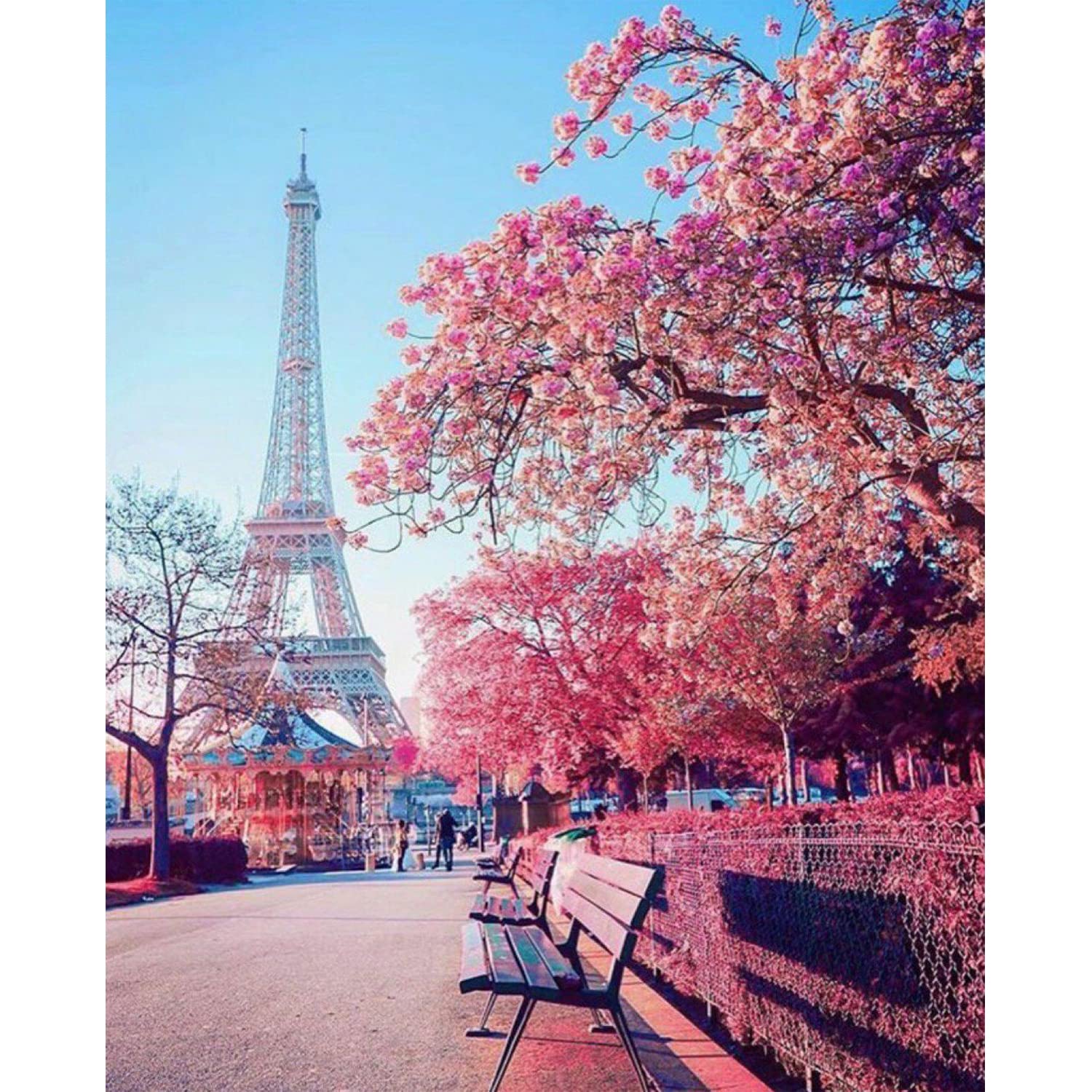 5D Eiffel Tower Diamond Painting Kits for Adults, Diamond Art Paris Scenery Cherry Blossoms, Full Round Diamond Crystal Art for Home Wall Decor 30x40cm