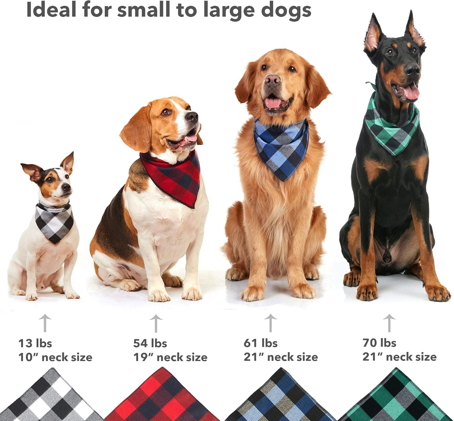 Odi Style Buffalo Plaid Dog Bandana 4 Pack - Cotton Bandanas Handkerchiefs Scarfs Triangle Bibs Accessories for Small Medium Large Dogs Puppies Pets, Black and White, Red, Green, Blue and Navy Blue : Pet Supplies