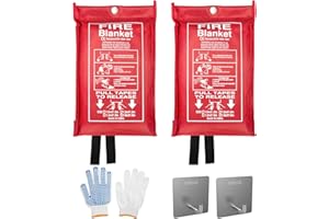 QUINIVER Ludatido 40"x 40" Fire Blanket for Home(Pack of 2) + 2 Hooks & 1 Gloves, Fire Suppression Blanket, Emergency Blanket for Fire Blanket Kitchen, Emergency Survival Use