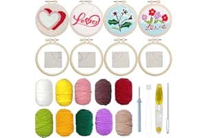 Allazone 4 PCS Punch Needle Kit, Embroidery Kit for Beginners Adults, Punch Needle Embroidery Kit, Handcraft Punch Needle Kits, Love and Flowers