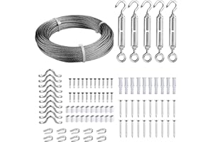Fshihine 1/8 Wire Rope Kit, Turnbuckle Wire Teniosner Kit with 100ft Stainless Steel Cable, Turnbuckles for Cables, Thimbles & Aluminium Crimping Loop Sleeve for Fence, Curtain, Garden Trellis