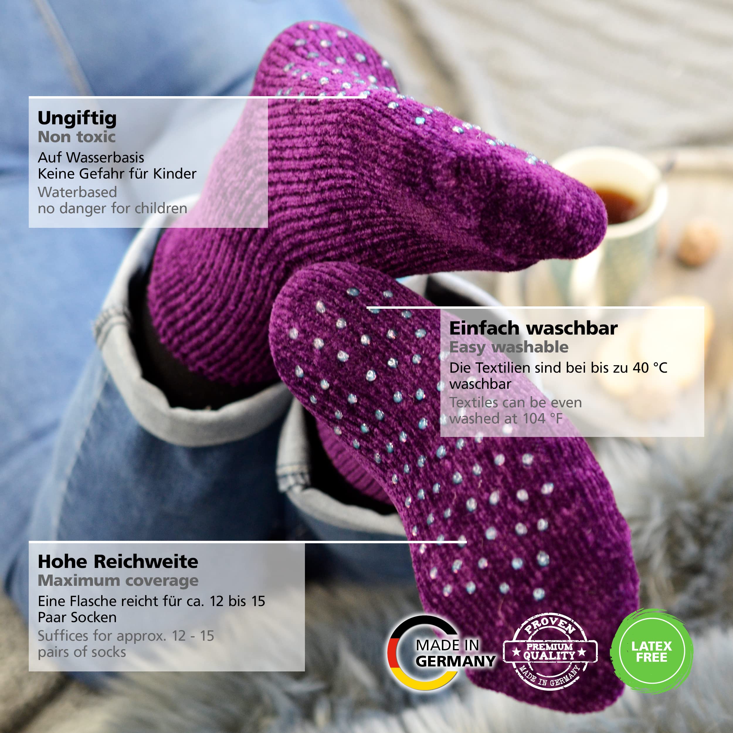 Viva Decor ABS Sock Stop (2.77 Fl oz, Transparent) - Fabric Paint for Non-Slip Socks, Bath Mats & More - Latex-Free, Water-Based, Washable - Secure Traction for All Surfaces