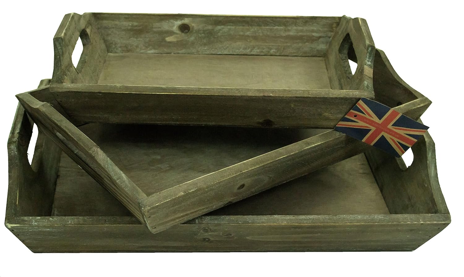 east2eden Set of 3 Natural Brown Vintage Effect Wooden Laptray Lap