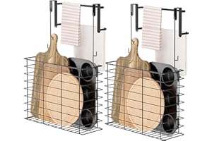 SV SEAVENTION Cabinet Door Organizer Over The Cabinet Door Organizer with 2 Towel Bars Cutting Board Organizer for Cabinet Ki