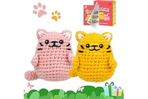 Dowsabel Crochet Kit for Beginners, Crochet Animal Kit with Step-by-Step Video Tutorials, Crochet Starter Kit for Adults Kids, Ideal DIY Craft Gift - Pink Yellow Cat