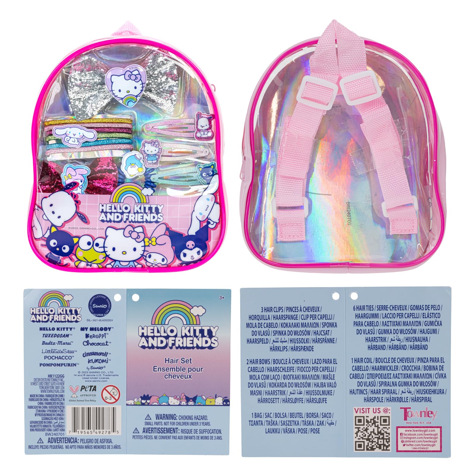 Hello Kitty and Friends Mini Backpack Hair Accessories Gift Bag Set includes for Kids Girls, Ages 3+ perfect for Birthdays, Parties, Sleepovers & Makeovers