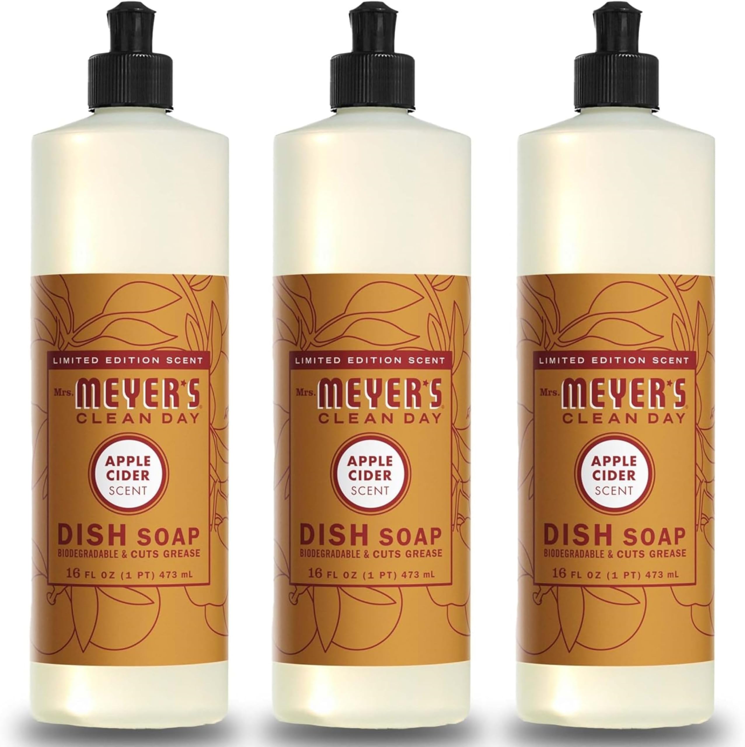 Photo 1 of MRS. MEYER'S CLEAN DAY Liquid Dish Soap, Biodegradable Formula, Limited Edition Apple Cider, 16 fl. oz - Pack of 3