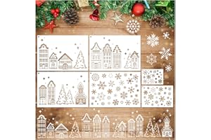 YHLIUA Christmas Snowflake Window Stencils for Painting on Wood Crafts Reusable, Large Snow Christmas Village Stencil for Window Glass Wall face Paint Cake Cookie Canvas Furniture (window6)