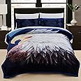 JML Sherpa Flannel Blanket, 3-Ply Fleece Blanket with Pillow Shams- Soft, Warm, Korean Style Printed Bed Blanket, Printed - Animal Eagle