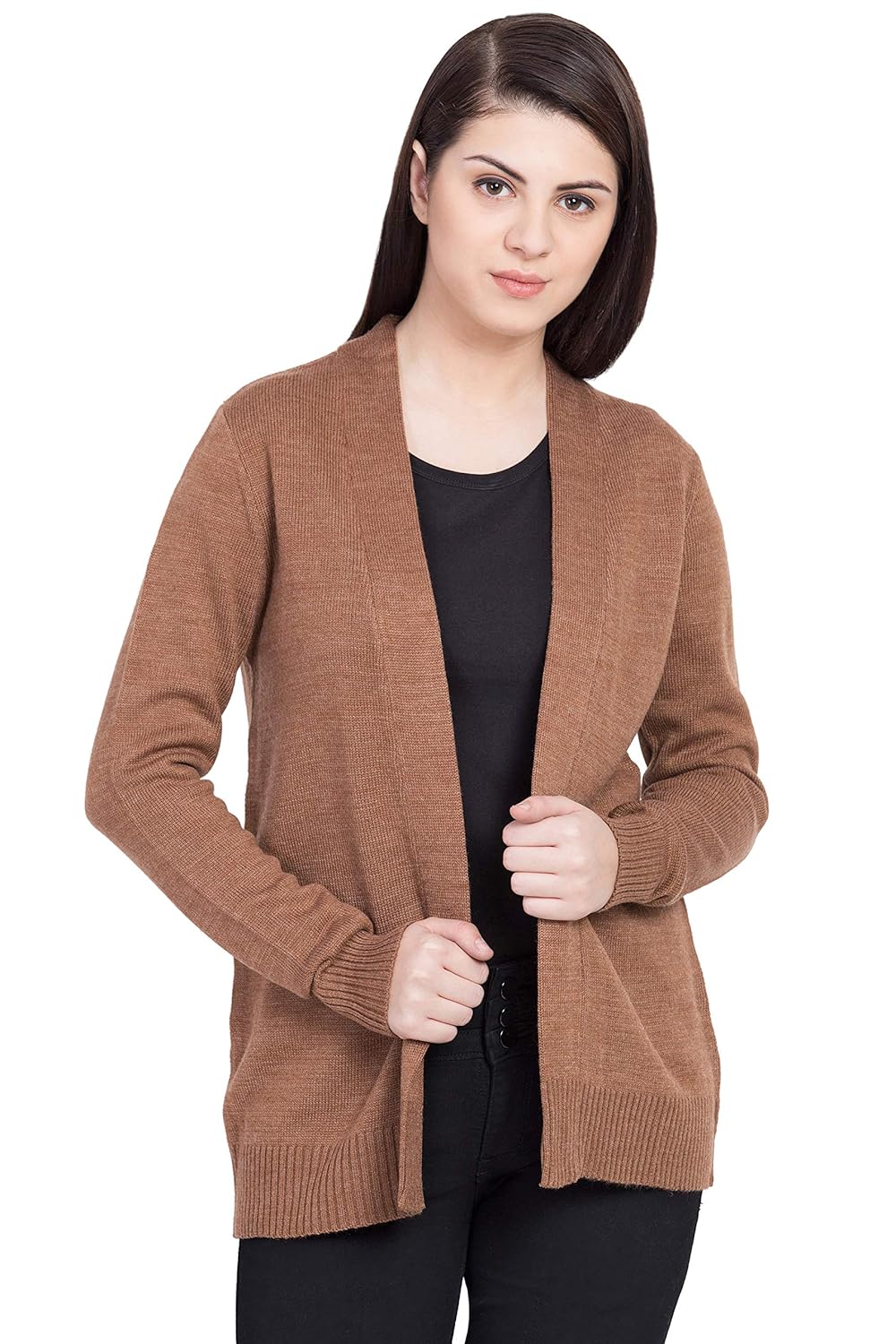 boxymoxy brown stylish front open full sleeves sweater cardigan for girls & women