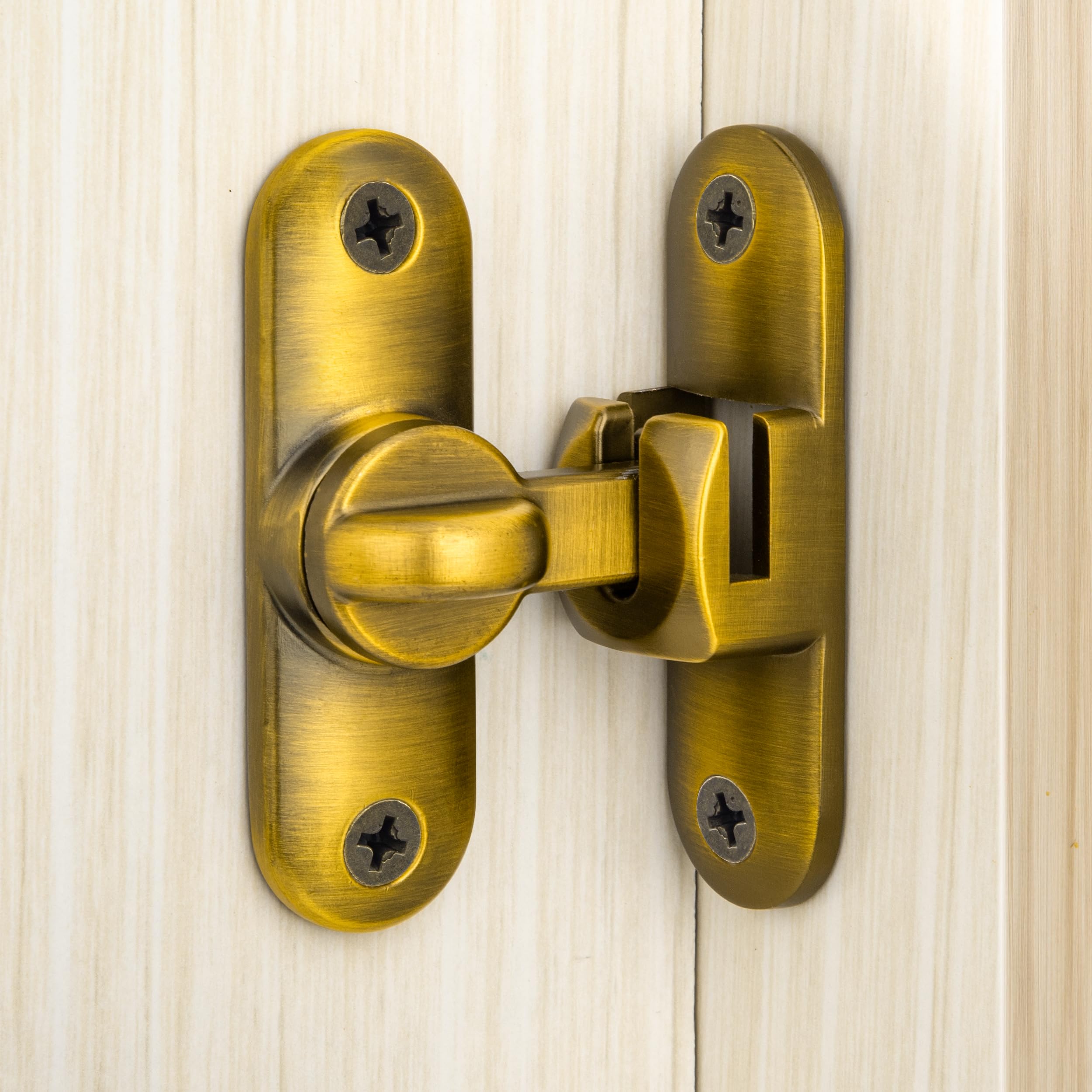 Heveer Degree Flip Barn Door Lock Sliding Barn Door Lock Hardware Security Door Latch for 90 Degree and 180 Degree (Brass)