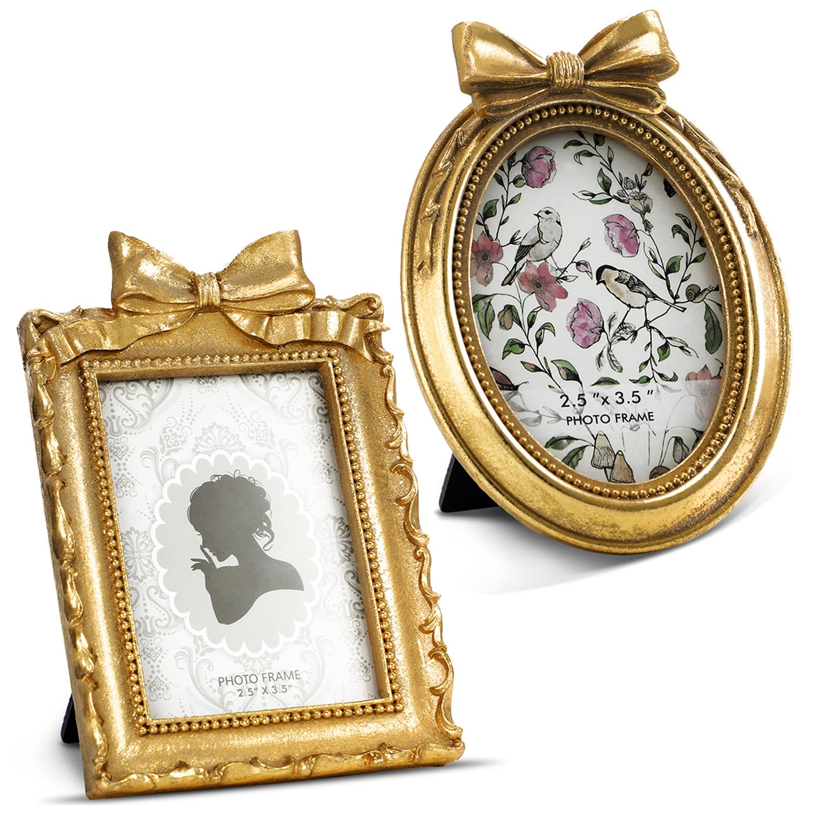 View 1 of ***********MISSING THE SQUARE ONE**************
Qunclay 2 Pcs Gold Vintage Picture Frame Rectangle Oval Antique Resin Photo Frames With Glass Front Tabletop and Wall Hanging Baroque Ornate for Home Wedding Christmas Decor (2.5 x 3.5 Inch)
