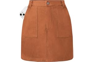 Kate Kasin Women Mini Suede Skirt, High Waisted Pencil Skirt with Pockets, Fall Winter Skirts 2025