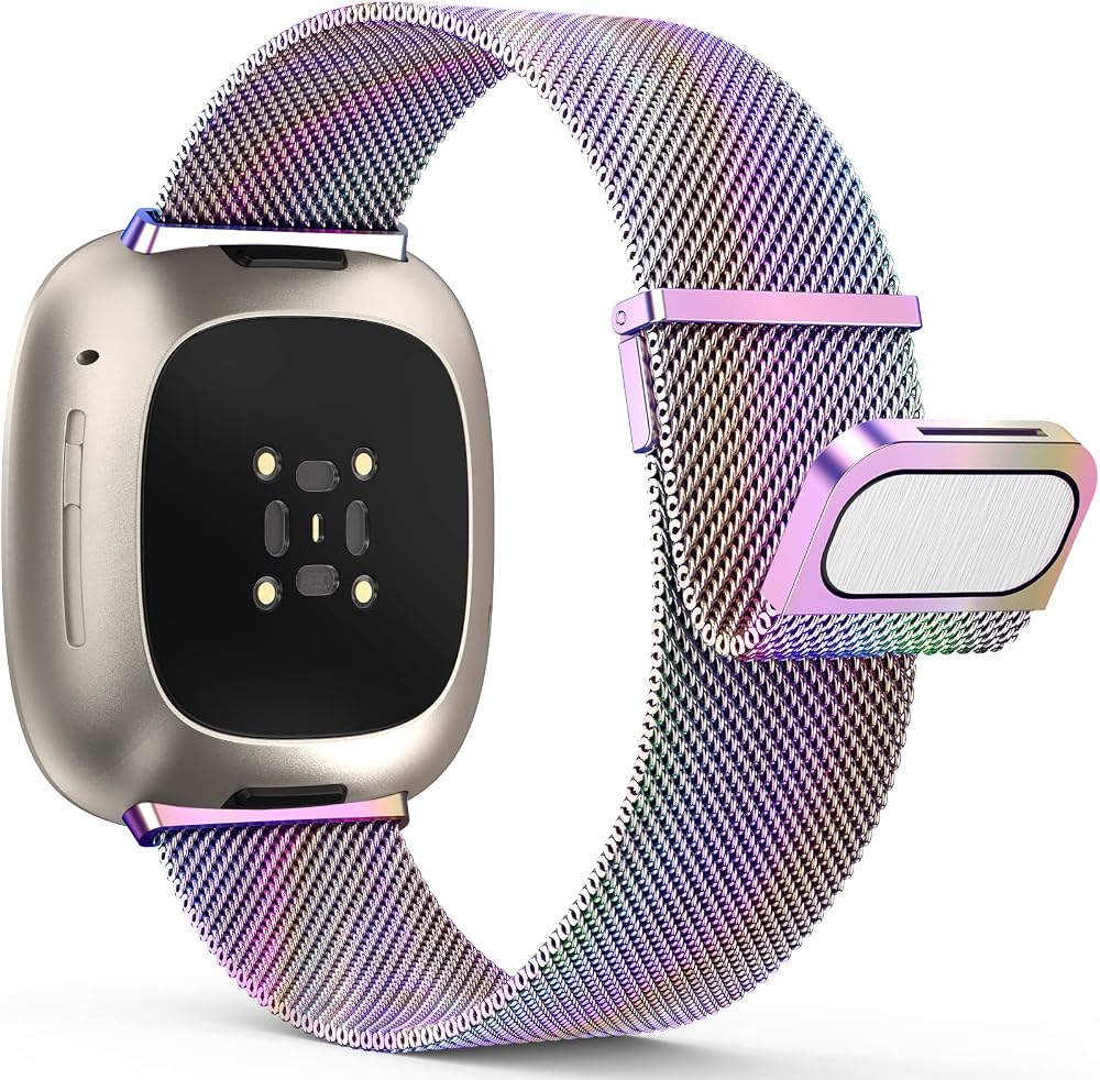 Yoohoo Straps for Fitbit Versa 3/4/Sense 2 Stainless Steel with Double Magnetic