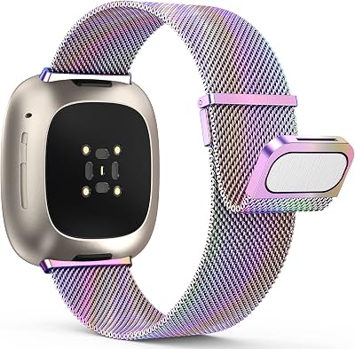 Yoohoo Straps for Fitbit Versa 3/4/Sense 2 Stainless Steel with Double Magnetic