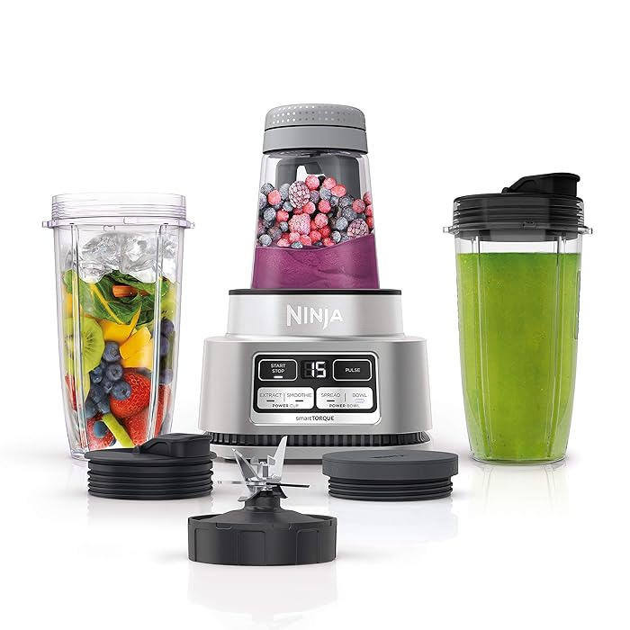 Image 1 - Ninja SS101 Foodi Power Nutri Duo Smoothie Bowl Maker and Personal Blender 1200WP smartTORQUE 4 Auto-iQ Presets One base, multi-functions, Silver Stainless Finish