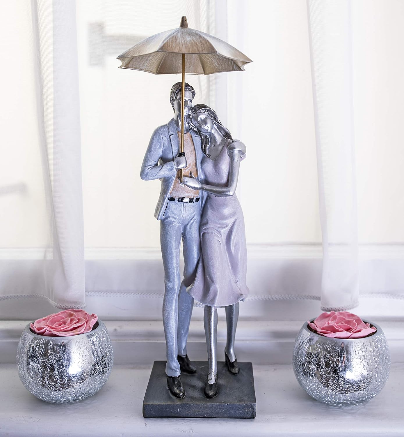 Maturi Summer of Love Couple in Embrace with Umbrella Figurine, Gift, Home Decoration, 37cm / 14.5", Mult-coloured, 17 x 13 x 37.5cm - Image 3