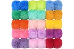 BQTQ 30 Pieces Faux Fur Pom Pom Balls with Elastic Loop Faux Rabbit Fur Fluffy Pompoms for Hats Beanie Scarves Gloves Bags Accessories(15 Brilliant Colors, 2 Pcs Each Color)