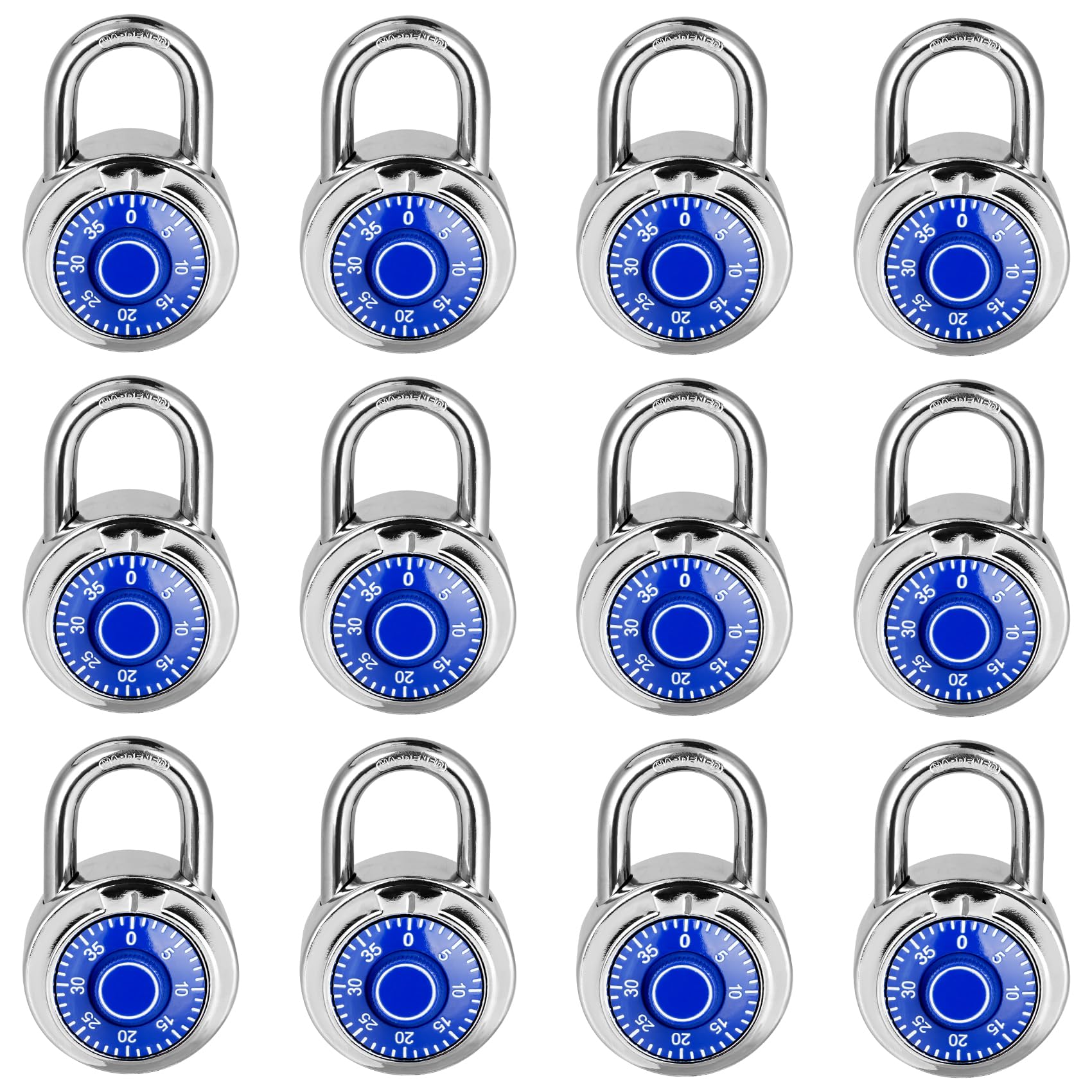 Photo 1 of Combination Lock, LQYN Standard Dial Combination Lock, Pack of 12; Blue Turnplate, 2 in. Wide, Fixed Three Digital Combination, for School, Gym & Locker, Toolbox, Gate