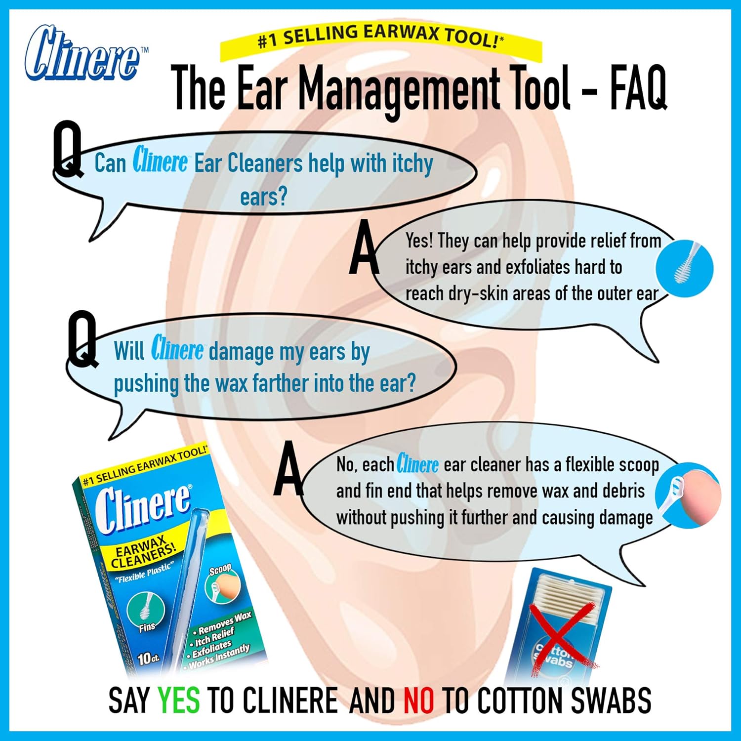 Clinere® Ear Cleaners, 10 Count Earwax Remover Tool Safely and Gently Cleaning Ear Canal at Home, Ear Wax Cleaner Tool, Itch Relief, Ear Wax Buildup, Works Instantly, Exfolimates, Earwax Cleaners.: Health & Personal Care