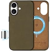 SHIELDON Case for iPhone 17 6.3 Inch 2025 | Top Grain Crazy Horse Leather, [Camera Button Updated], Compatible with Magsafe, Magnetic Wireless Charging Slim Metal Button Protective Phone Cover - Khaki