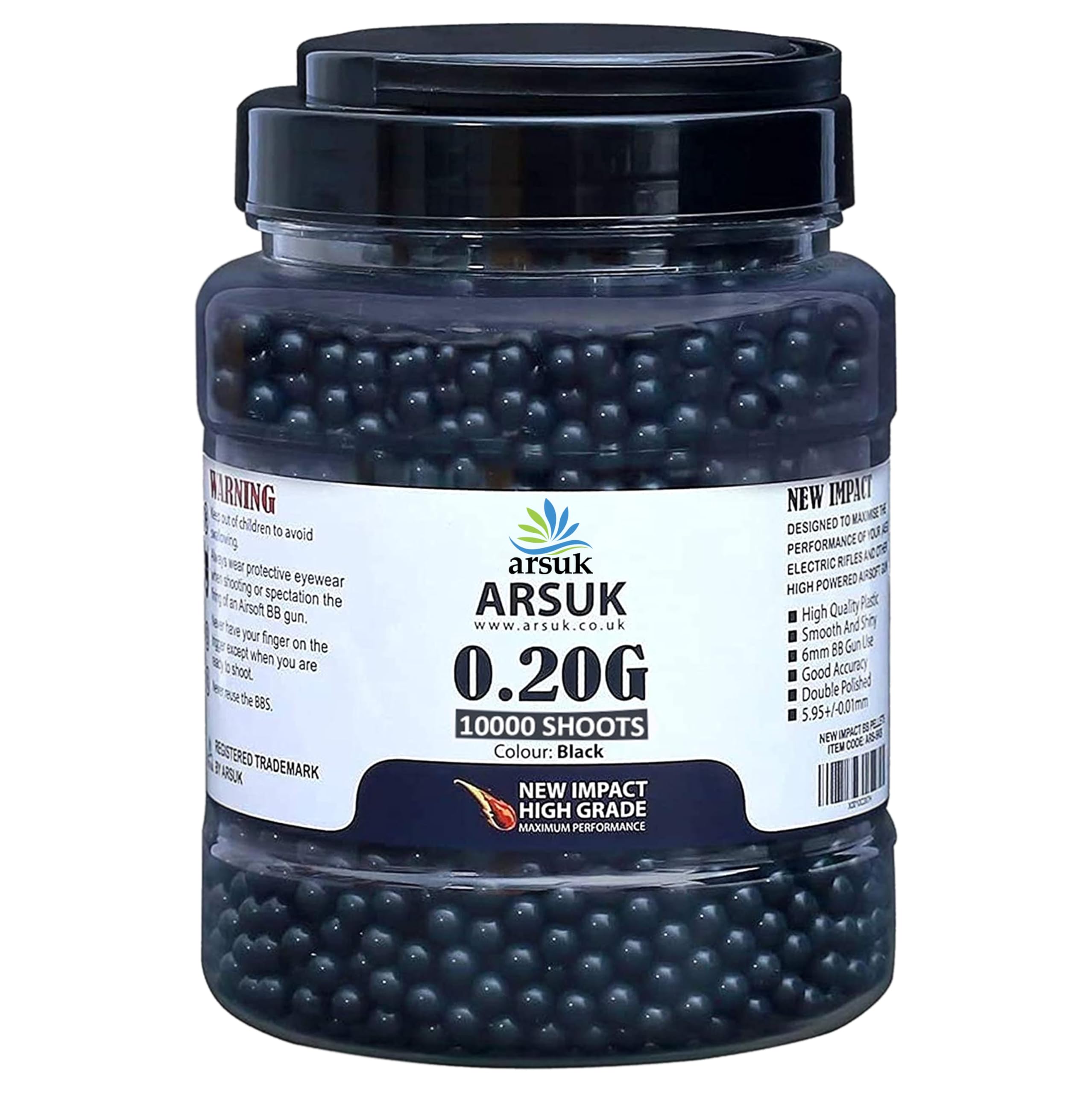 ARSUK 6mm Airsoft BBs 0.20g – Black - 10000 Count - Seamless 6mm Plastic Pellets for Precision Target Practice & Tactical Shooting BBs for Airsoft Devices