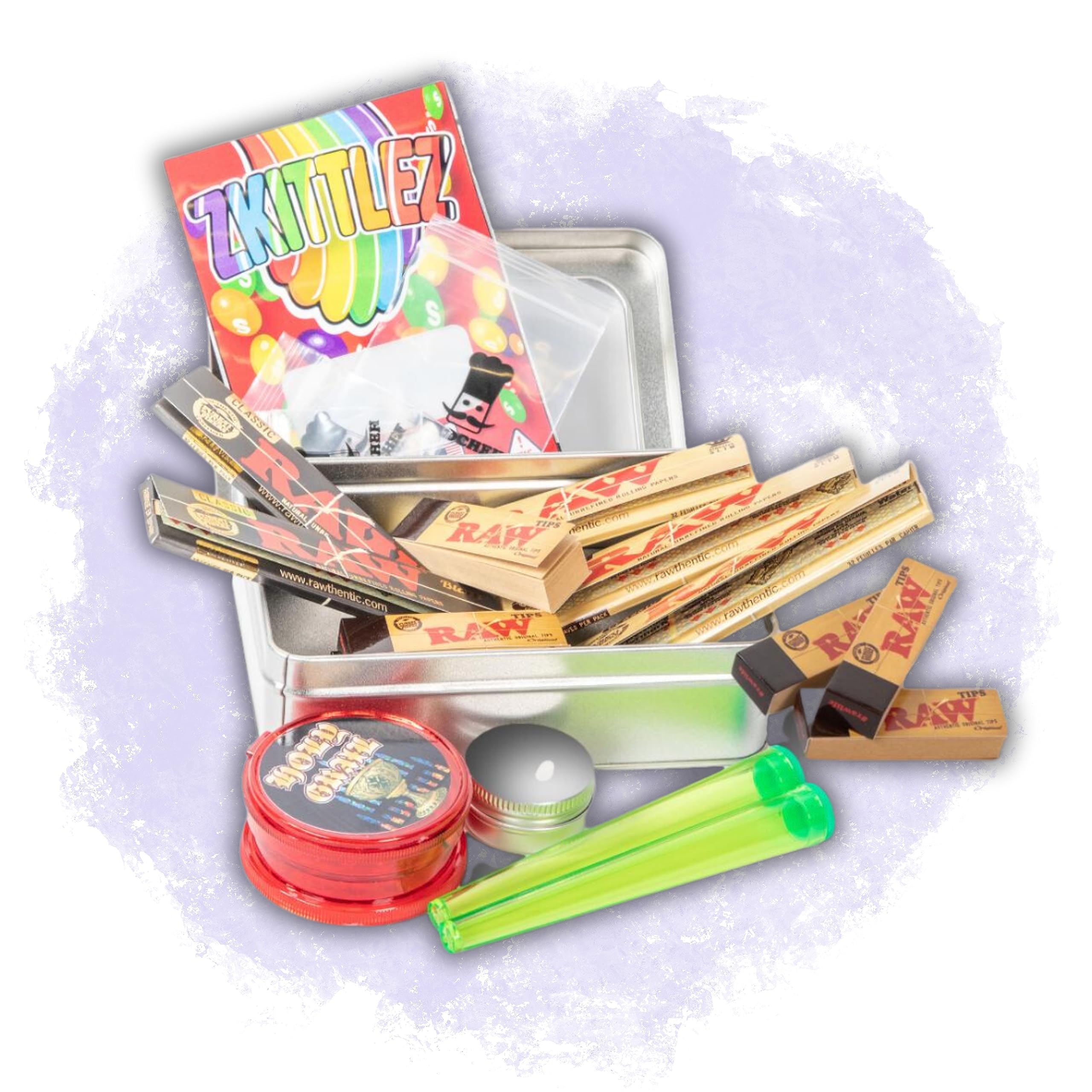 BIGSMOKESUPPLIES - Smokers Rolling Gift Tin Box Set - Smoking Raw Hamper Accessories (Small) (RAWTHENTIC Rolling Papers, Filter Tips)