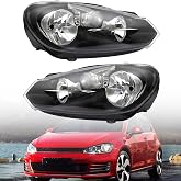 munirater 1 Pair Headlights Replacement for Go-lf Sportwagen (MK6) 2010-2014 Halogen Headlamp Assembly Black RH&amp;LH 5K0941005C | 5K0941006C